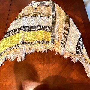 Andthewhy Womens Striped Knit Poncho Shawl‎ Wrap With Fringe one size